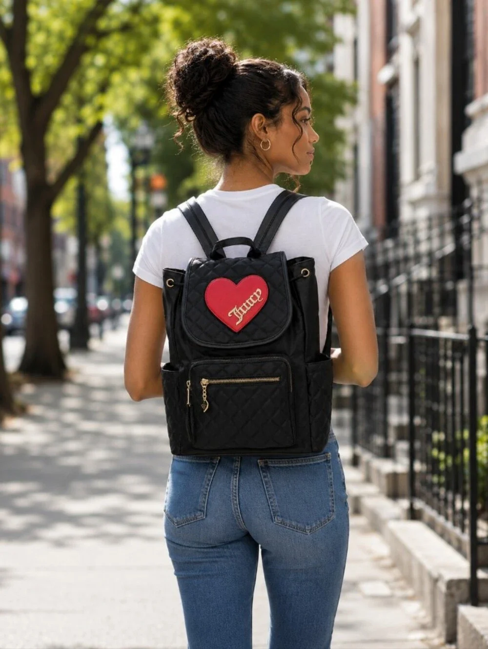 💝Juicy Couture *Rare* Black Cross My Heart Backpack VTG Red Appliqué Heart NWT
